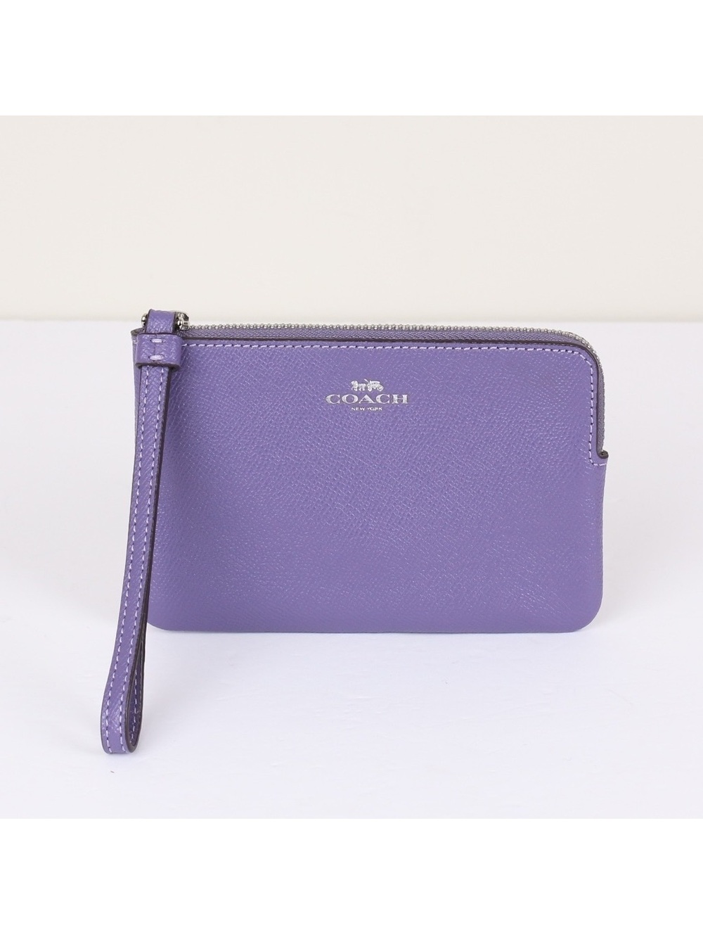Coach 58032 Corner Zip Wristlet Iris Purple Crossgrain Leather Wallet Clutch